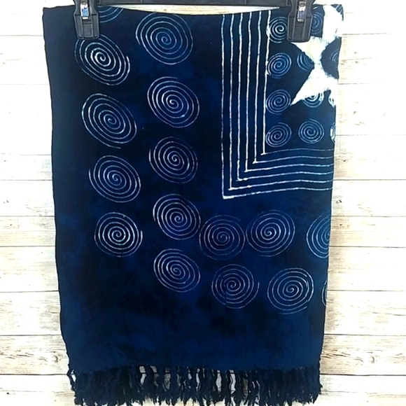 fashion Scarf, wrap Accessories - Fashion scarf, blue black and creme, large, can be worn as a sarong!!!